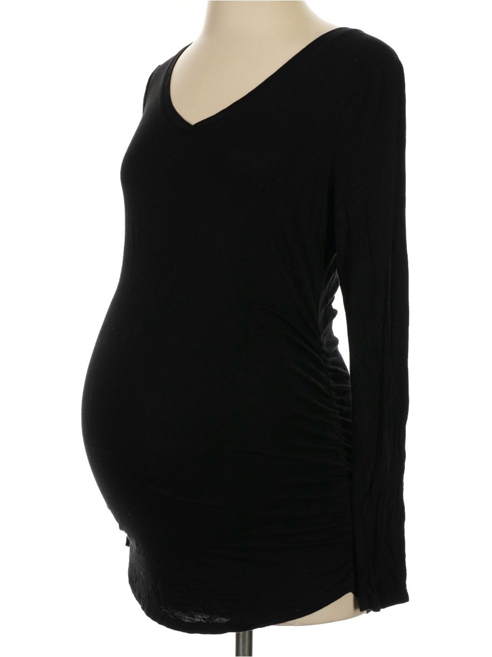 Motherhood Maternity Black Long Sleeve Maternity V-Neck Sweater, fitted ruched